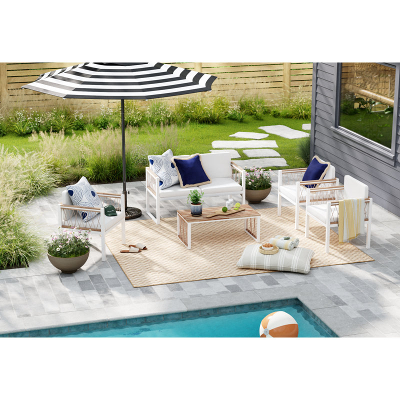 Sand & Stable Malaya Herringbone Power Loom Beige Indoor/Outdoor Patio